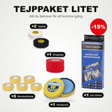 Juostų rinkinys „Litet“: 5 apsaugų juosta, 2 medžiaginės juostos, 1 rankenos juosta, 1 pora pačiūžų raištelių ir ledo ritulio vaškas